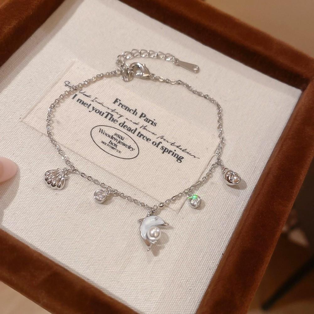 Sea Series Metal Shell Dolphin Bracelet Imitation Pearl Beach Hand Chain  Couple Gift
