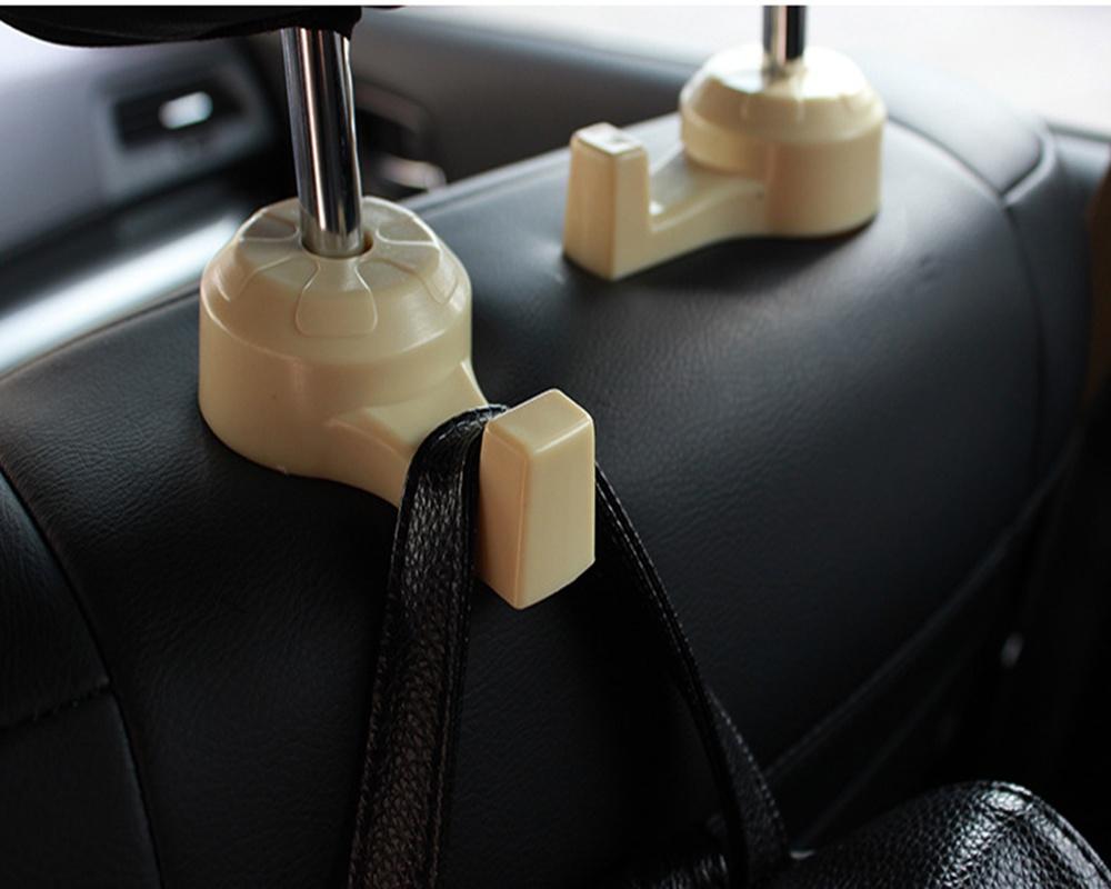 Plastic 2pcs Beige Auto Car Seat Headrest Internal Hook Organizer Multifunction