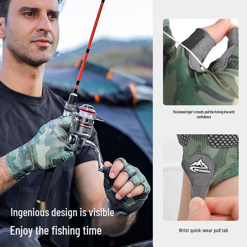 XG55 Outdoor Non-Slip Half-Finger Fishing Gloves: Breathable, Sweat-Absorbent, Wear-Resistant, Ice Silk Design. Ideal for Fishing, Cycling.