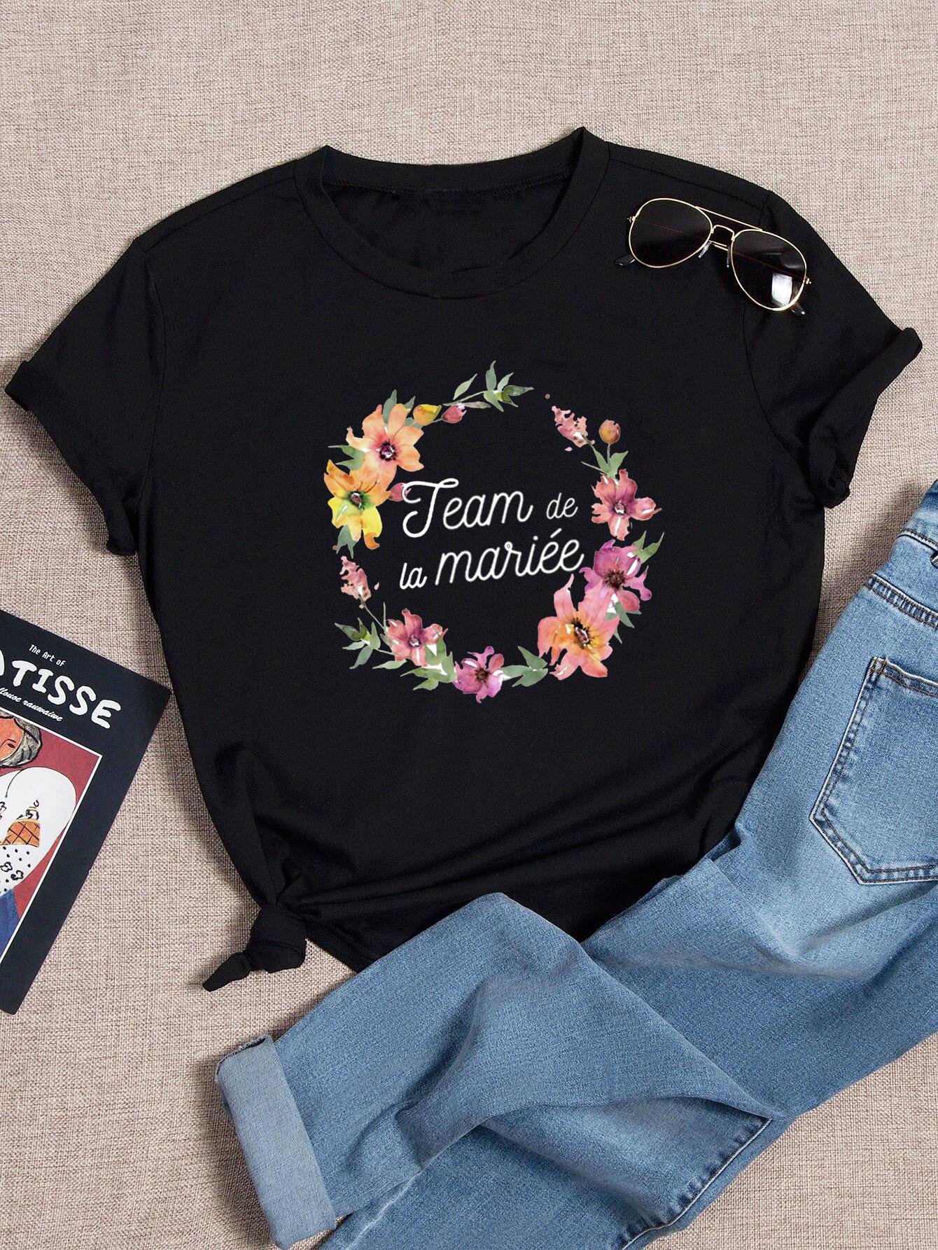 

Team Bride Bachelorette Wedding Party Women Evjf Tee Shirt Casual Women Basic O-collar Pink Short Sleeved T-Shirt Girl XS