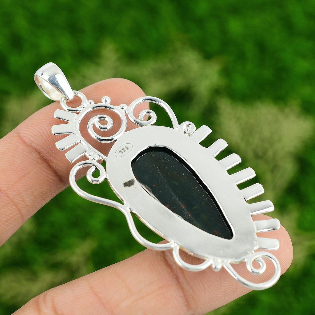 925 Silver March Birth Bloodstone Stone Artisan Wedding Daughter Elegant Pendant