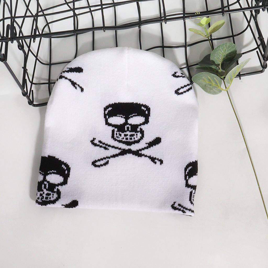 Y2k Skull Pattern Knit Cap With Plush Fabric For Outdoor Fashion