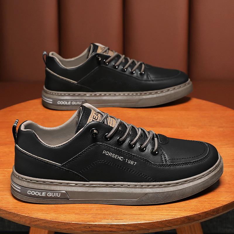 Men's Trendy Casual Leather Shoes - Spring/Autumn Versatile Korean Style Lightweight White Sneakers