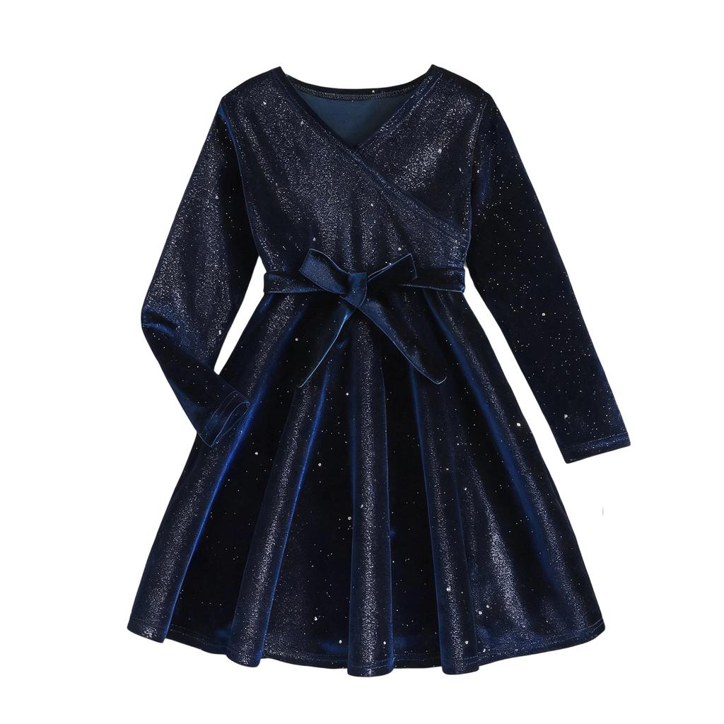 Children's Fashion Ruffled Long Sleeve Sky Mesh Dress