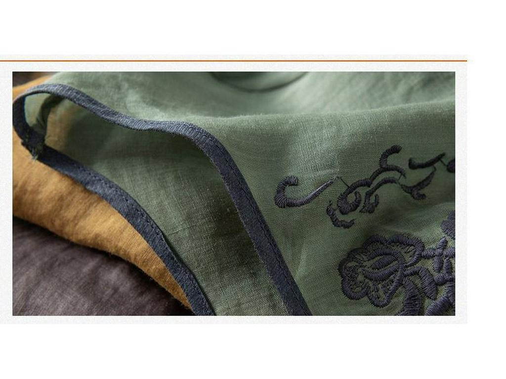 2024 Summer Retro Embroidered Cotton-Linen Colorblock Chinese Style Pullover Shirt