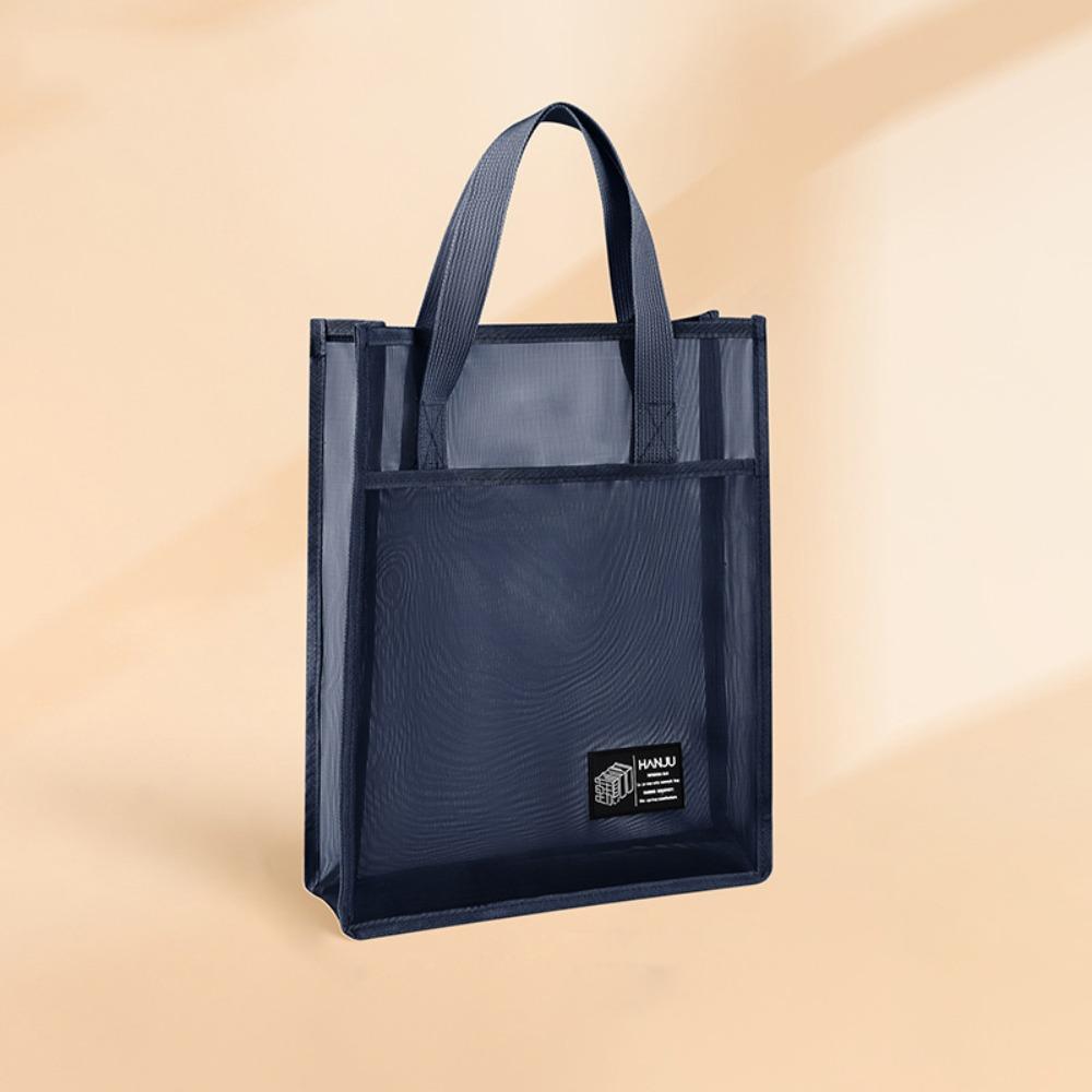 

Однотонные сетчатые сумки, легкие многоразовые студенческие сумки для книг, переносные сумки-тоут, школьные принадлежности темно-синий