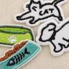 Korean Cat and Bowl Embroidery Iron-On Patch for DIY Journals