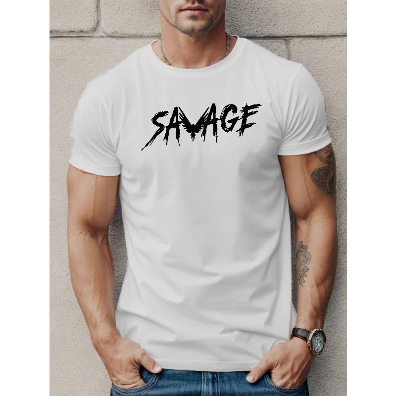 European Size Savage & Crazy Men's Casual T-Shirt - Breathable Polyester, Geometric Print, Round Neck, Machine Washable - Perfect for Summer
