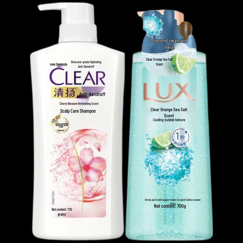 Clear Anti-Dandruff Cherry Blossom Shampoo & Lux Sea Salt Shower Gel Duo