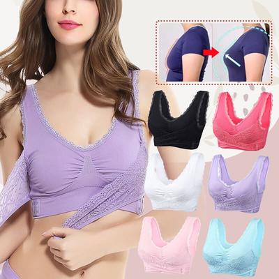 Big Size Bras Push Up Gather Lingerie Sexy Women Bra Front Clouse Lace Trim Sleep Wire Free Sports Bralette Brassiere