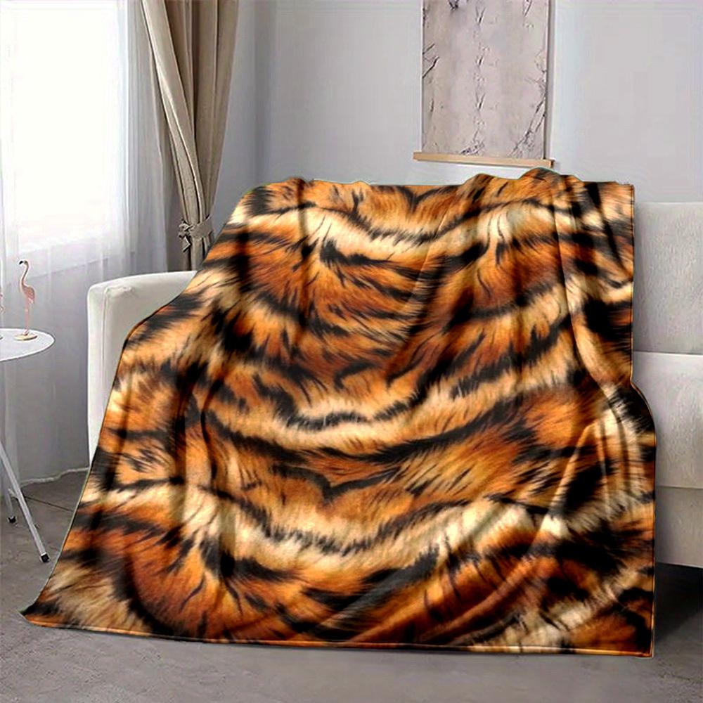 1pc Tiger Print Blanket, Lightweight Flannel Throw For Sofa, Bed, Travel, Camping, Livingroom, Office, Couch, Chair, And Bed,