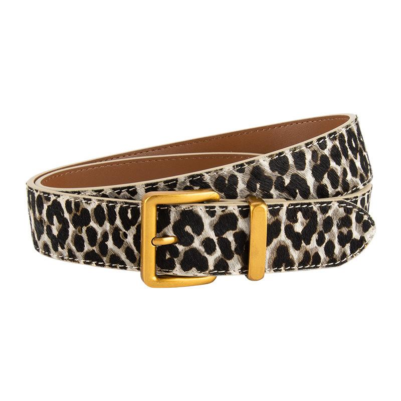 European and American Style Genuine Leather Leopard Print Belt, Women's Top Layer Cowhide Pants, Versatile Decorative Belt, Women's Trend