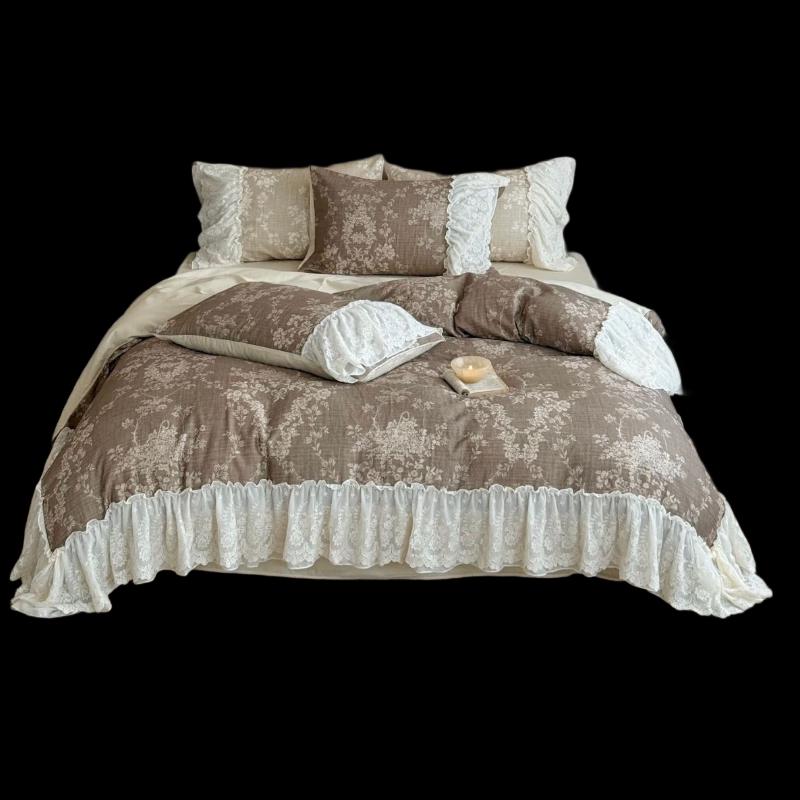 Комплект постельного белья COMOLIVING из 4 предметов: двухслойное марлевое одеяло, цвет Reverie Coffee.