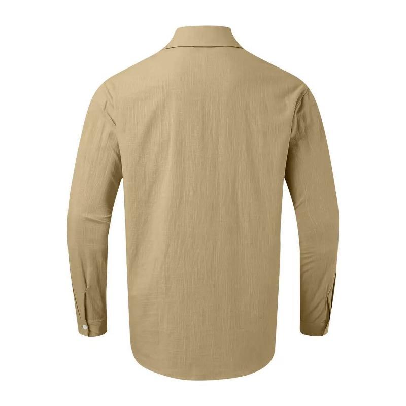 Camicia da uomo a maniche lunghe in cotone con doppia tasca, colori casual