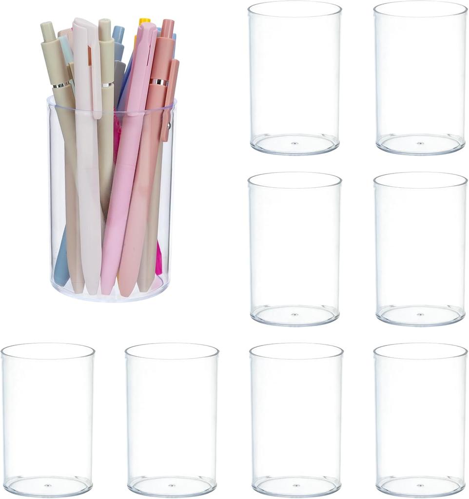 9 Pack Acrylic Pen Holder, Clear Pencil Organizer for Desk, Makeup Brush Storage, for Classroom, Home, Office Stationery (Round)