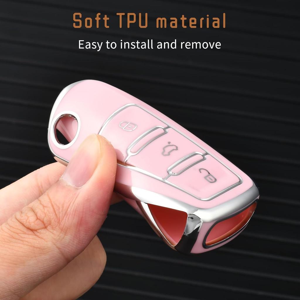 For VW Car Key Fob Cover, Soft TPU Key Shell Case Protection Fit for VW Volkswagen Jetta Golf Passat MK8 Tiguan Touareg Beetle GTI Smart Remote Car