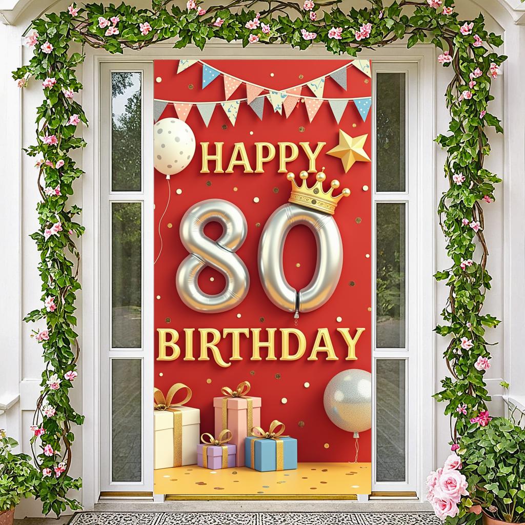 Golden Crown 80th Birthday Birthday Banner Happy Birthday for Family Gathering Party Decoration Anniversary Celebration
