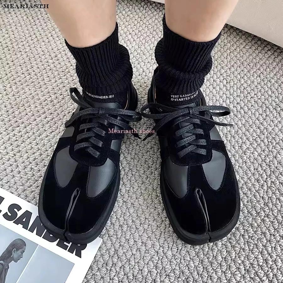 Femei Pantofi Tabi din piele neagră lucioasă de primăvară Toc gros Pantofi joasă Bărbați mărimea 46 cu șireturi Casual alb pantof cuplu sport nou