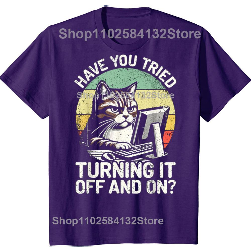 Funny Tech Support Humor Cat Engineer Computer Graphic Tshirts Men Fashion Casual Tshirt 100 Cotton Loose Oversized T Shirt