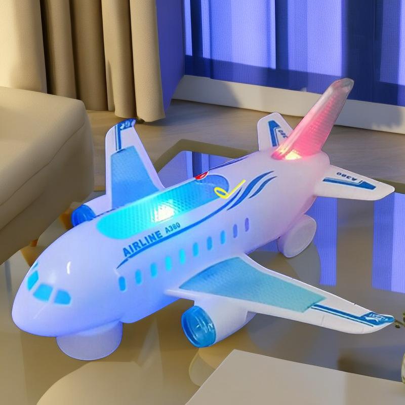 Christmas Kids Gift Electronic Aeroplane Toy with Music Autopilot Rotation Flash Sound Plane Educational Toy for Children