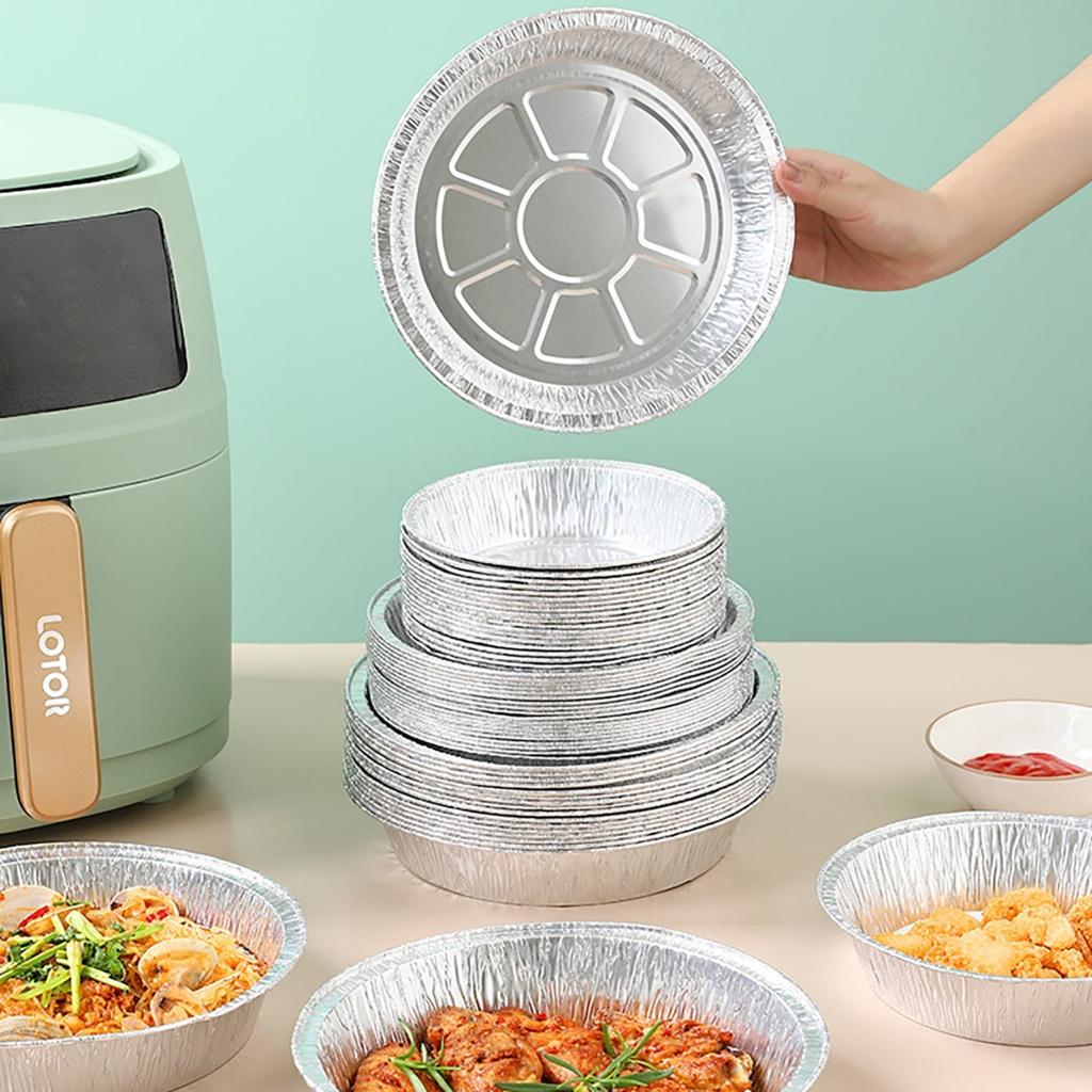 7in Round Foil Pans Disposable Aluminum Freezer And Oven Safe - For Baking, Cooking, Storing, Roasting And Reheating, Pack Of 10