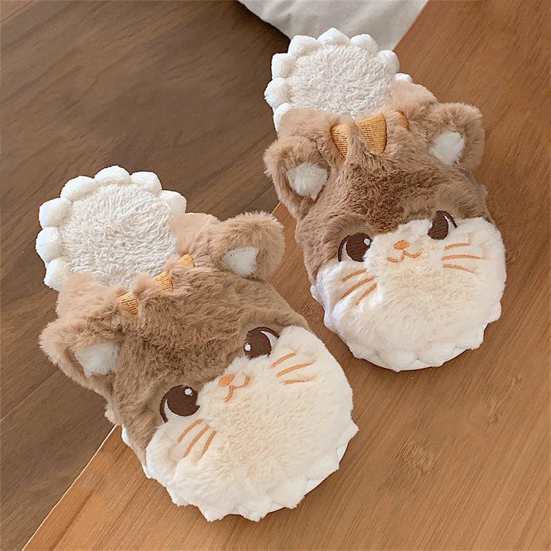 Fashion Cute Winter Plush Cat Shaped Slides Slippers Women's Cozy Feet Shoes Ladies Soft Home Furry Classic Bunny Slippers Big Size 44