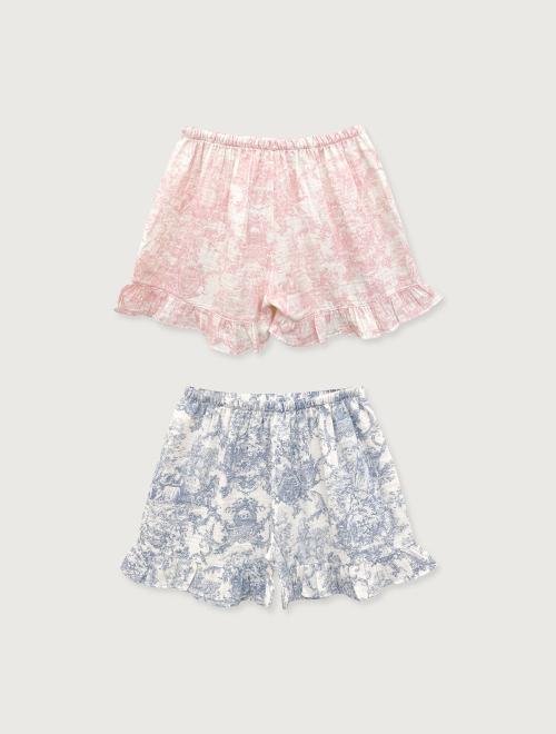 

[LUNALUZ STUDIO] Короткие пижамные штаны из двусторонней хлопковой ткани Toile de Jouy (2С) [Отправлено из Кореи] 100% Оригинал Pink