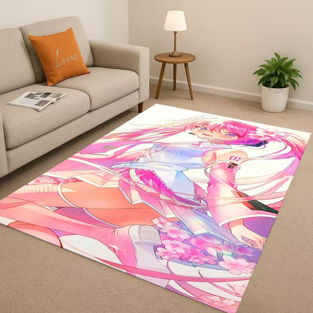 3D Kawaii M MIKU Music Cartoon Girl Living Room Non Slip Area Rug Carpet for Bedroom Playroom Sofa,Easy Clean Home Decor Doormat