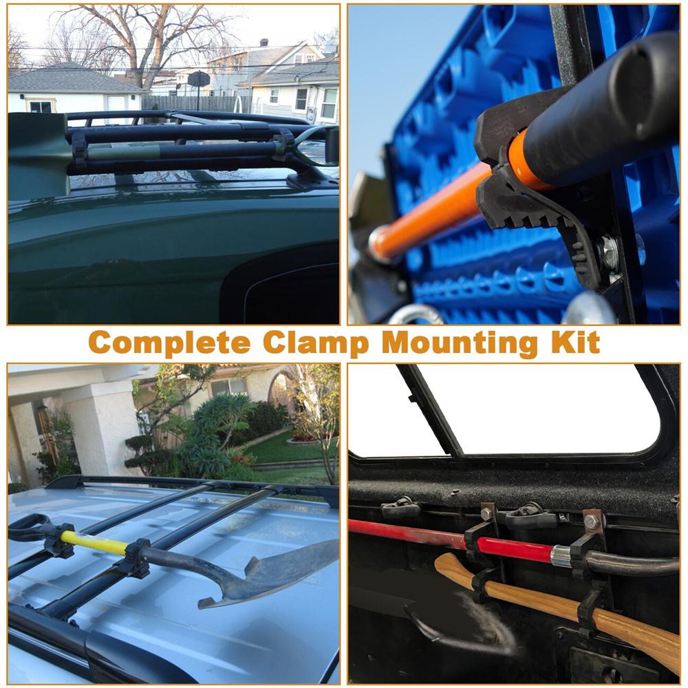 Shovel Mount Clamp - 4pcs - For 1-1/3  to 1-3/5  Roof Rack Metal Rubber