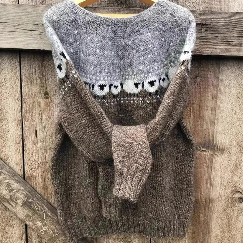 Damen Rundhals Farbblock Lockerer Passform Pullover Strickpullover Geometrisch Street Style 2025