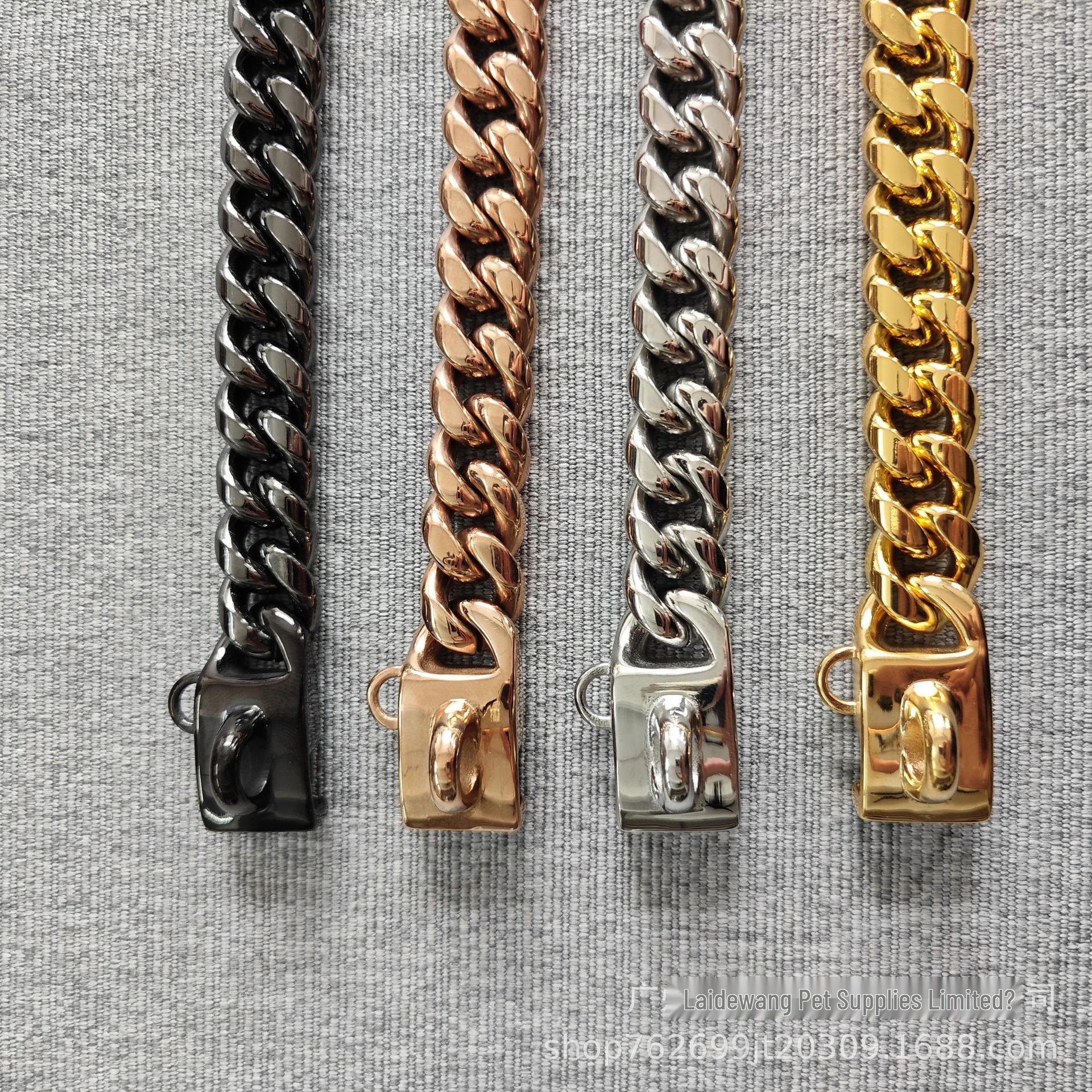 Rose Gold 14mm Wide Stainless Steel Dog Collar & Leash Set with Solid Buckle and Electroplated Cuban Link Chain. 25cm серебряный