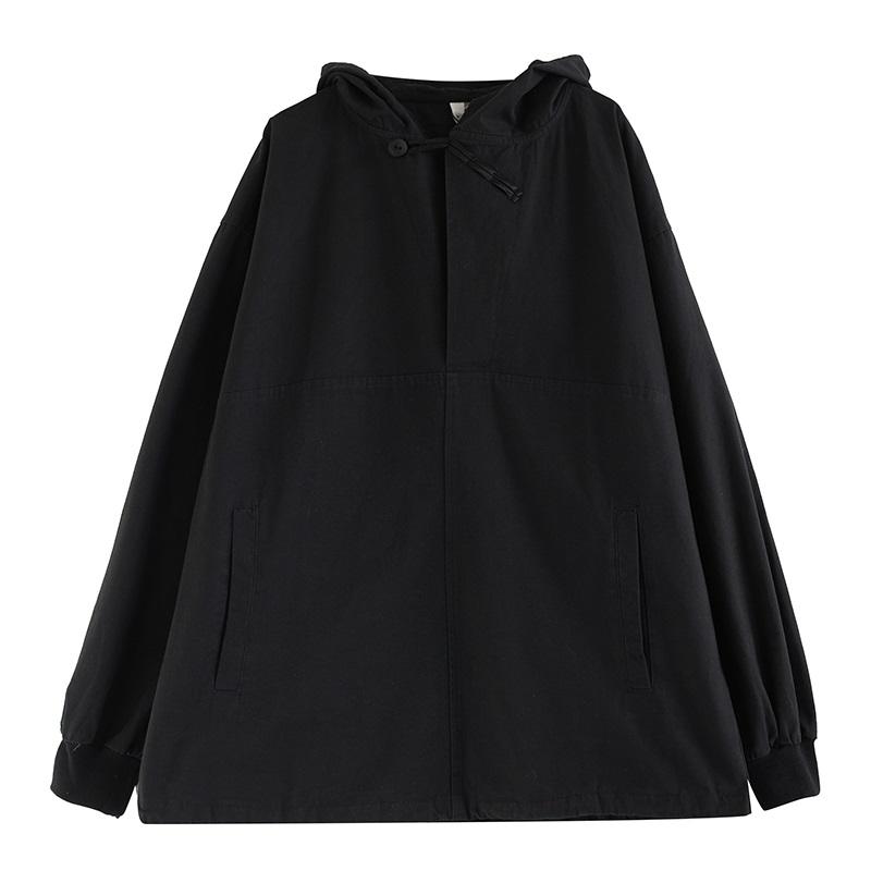 Long Sleeve Plus Size Black Hooded Tops Women Casual Loose Spring Autumn Pullover Overcoat