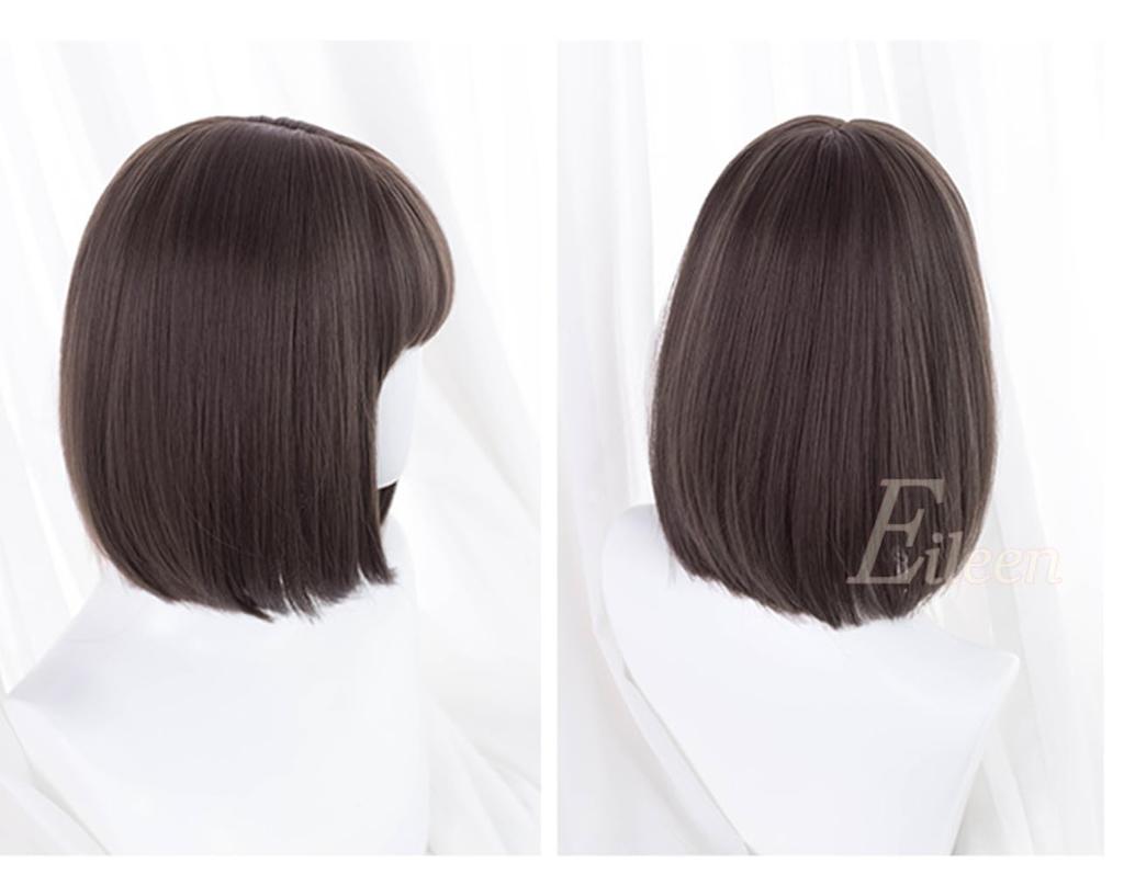 Eileen Bob Cold Brown Wig Natural Fluffy Wig Straight Small Face Effect Net Included Women's