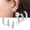 Three Prong Curved Arc Full Paved Cubic Zirconia Climber Post Stud Earrings