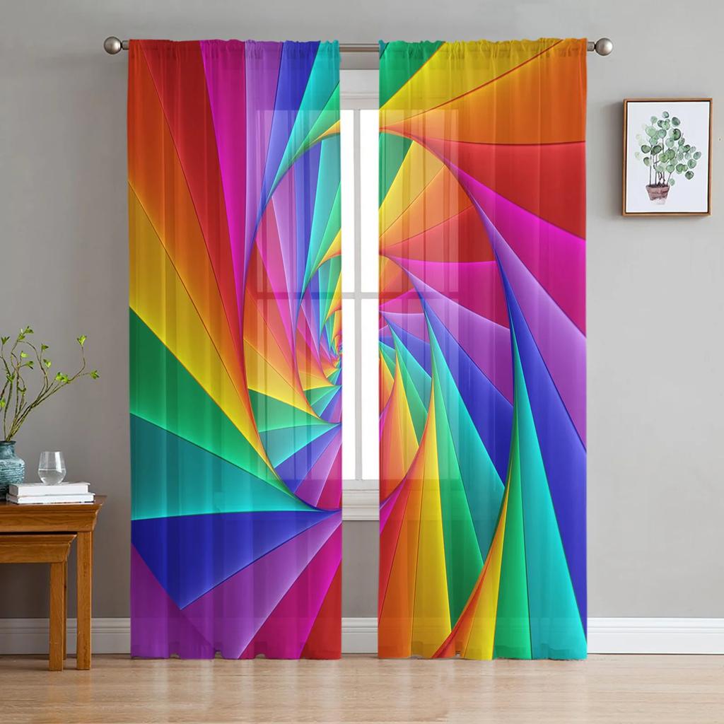 Cartoon Rainbow Star Flower Tulle Sheer Curtains for Living Room Decoration Window Curtain for Bedroom Voile Organza Drapes