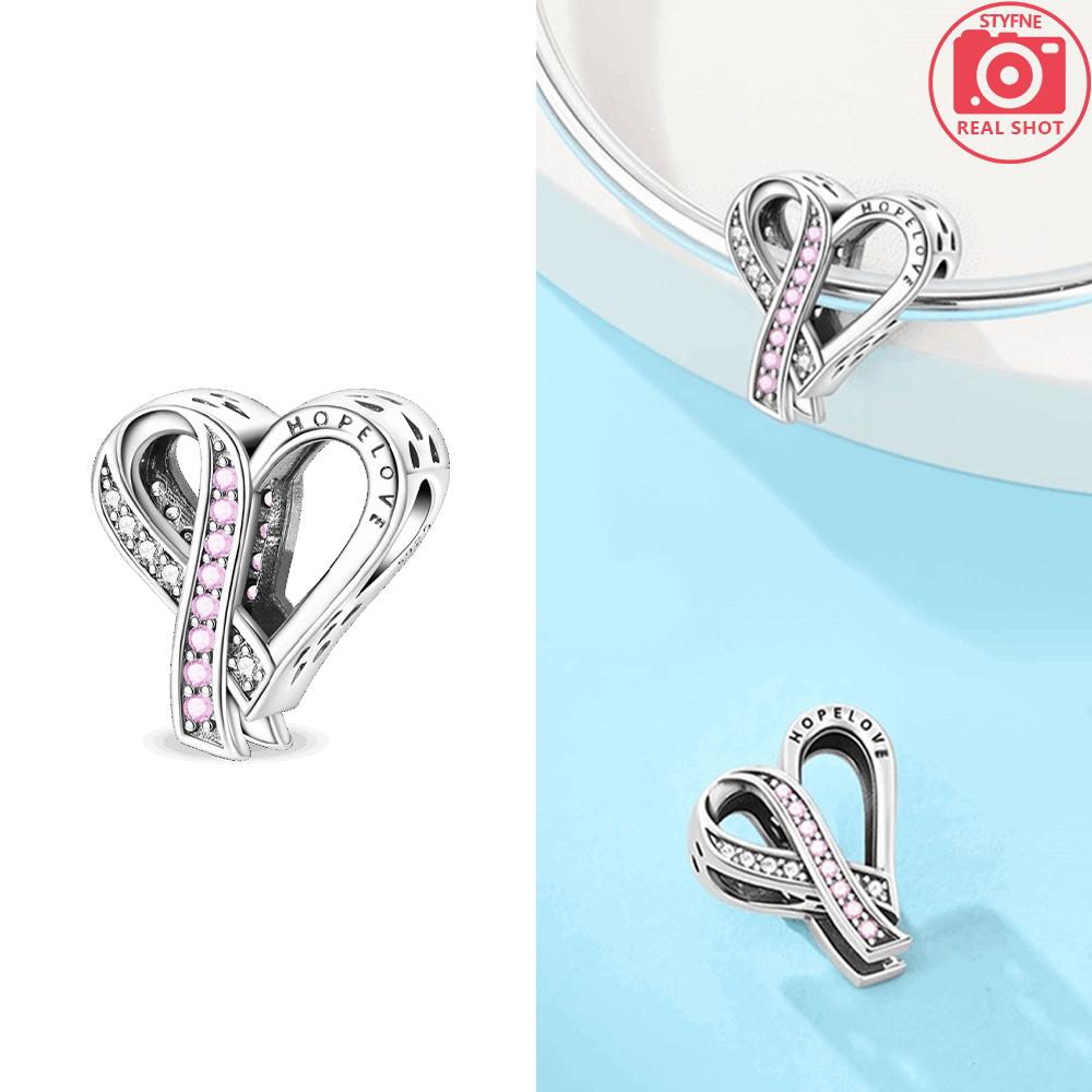 Original Copper Romantic Love Pendant Wings Pink Heart Butterfly Knot Beads Fit Bracelet Women Jewelry Diy Accessory Gift