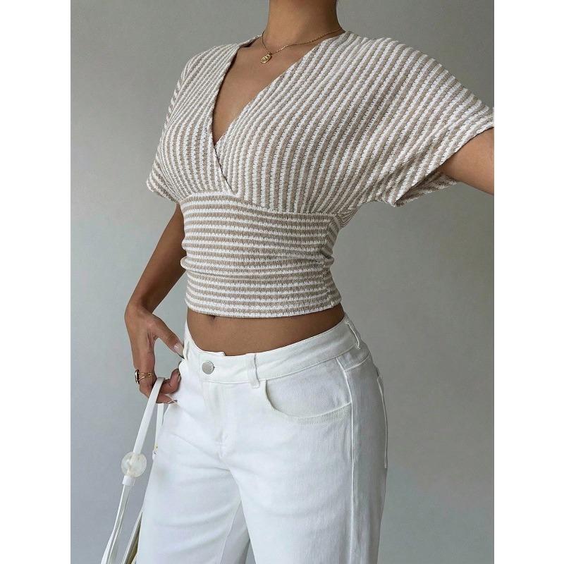 IHUASU Women's Fashion Casual V-Neck Short Sleeve Blouses & Shirts