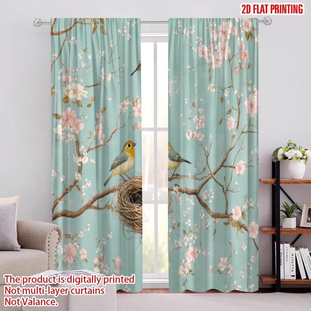 

2pcs,2D plane printing Window Curtain Springtime Nest Durable 100% Polyester Fabric (without rod) Outdoor Decorations for 52.50 × 116.00 cm 2 pcs