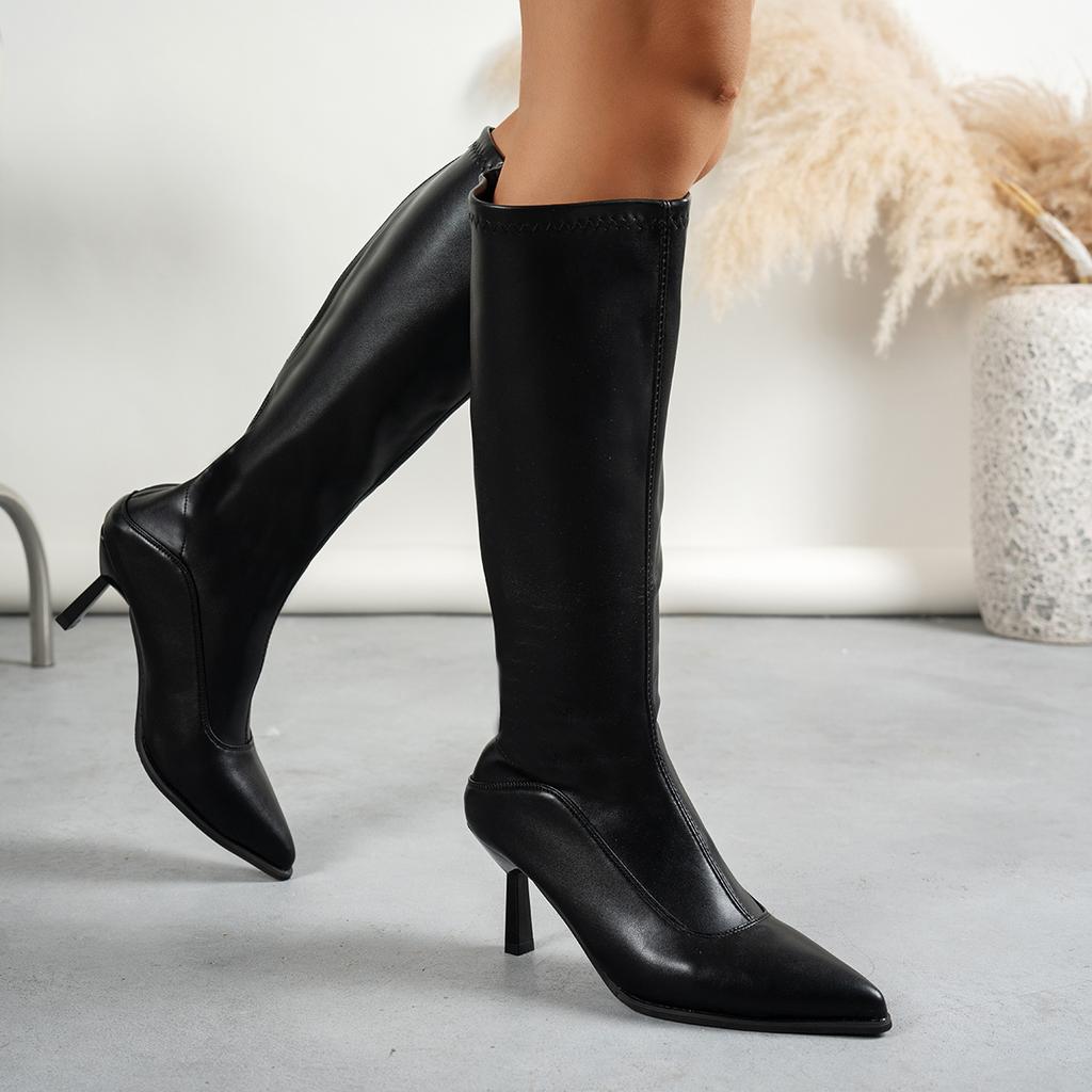 Fashion Sexy Leopard Print High Heels Long Boots for Women Pointed Toe Stiletto Heeled Knee High Boots Woman Autumn Fashion Botas Mujer