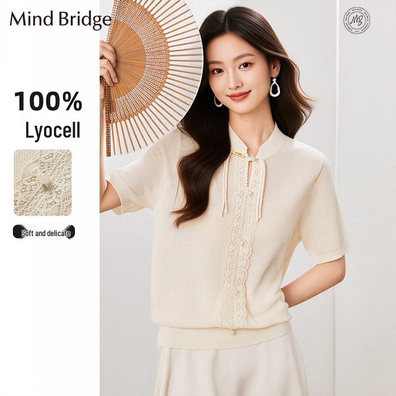 Mind Bridge Women s Chinese Style Knit Stand Collar T-Shirt One Size