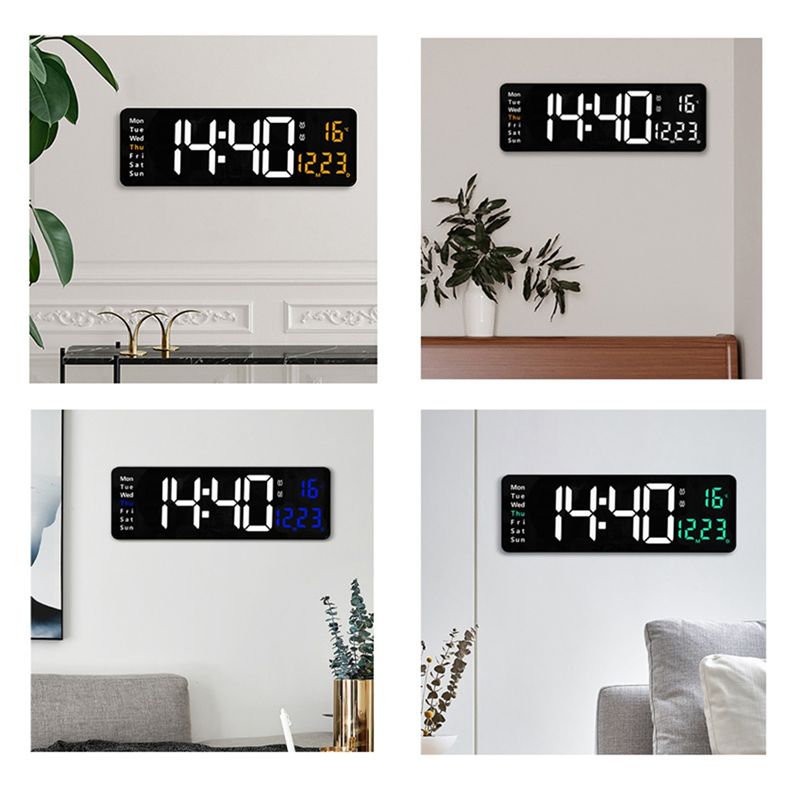 M-Modern-1 Piece LED Digital Wall Clock Temp Date Week Display Dual Electronic Alarms Table With Remote Control Green