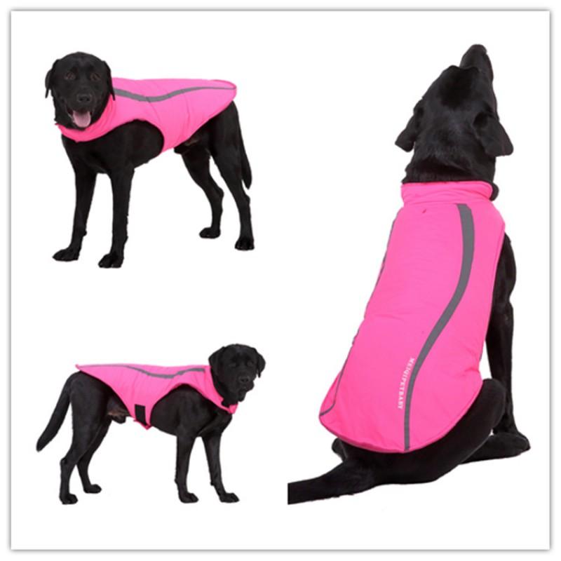 Large Dog Winter Coat With Reflective Trim Cotton Hooded Jacket Breeds Outdoor Wear