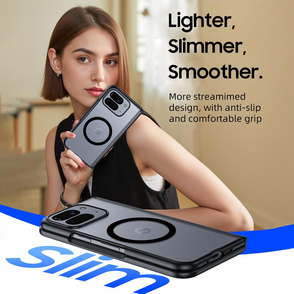 Magnetic [Hinge Protection][HD Screen Protector][Translucent Matte]Slim Skin-Friendly&Smooth Touch Shockproof Phone Case for Pixel 10 Pro Fold-Black