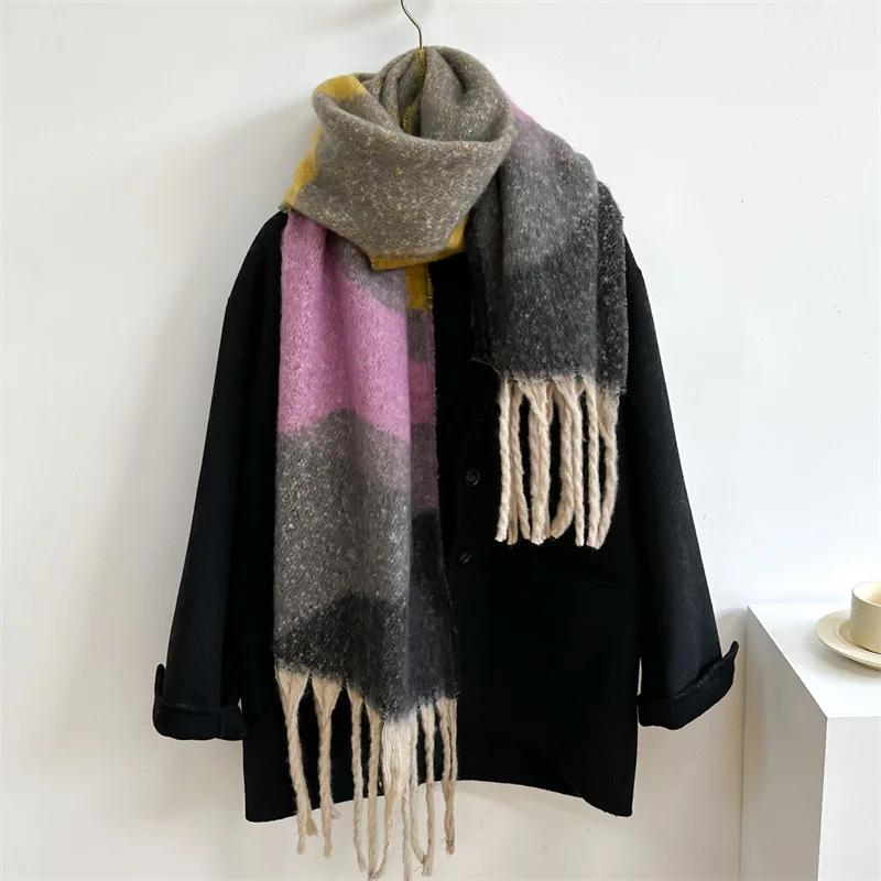 Winter Fashionable Scarf for Woman 210*40cm Simple Color Block Large Scarf Warm Windproof Scarves