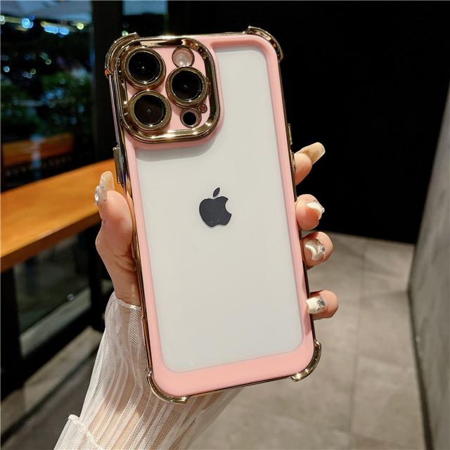 For iPhone 16 Pro Max Luxury Plating Color Soft Frame Transparent Phone Case For iPhone 12 13 14 15 Plus Lens Protective Cover