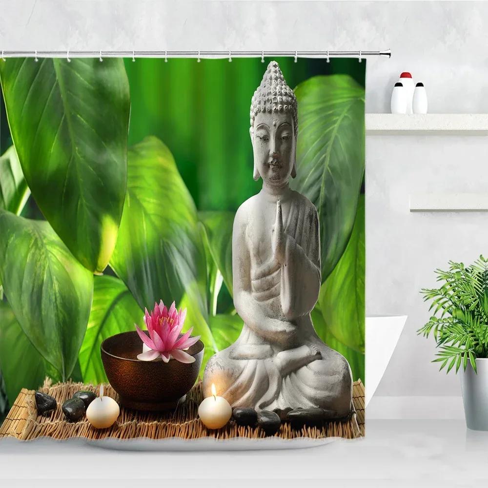 Indian Meditation Buddha Shower Curtains Set 3D Zen Retro Style Modern Home Decor Bathroom Polyester Fabric Bathtub Bath Curtain