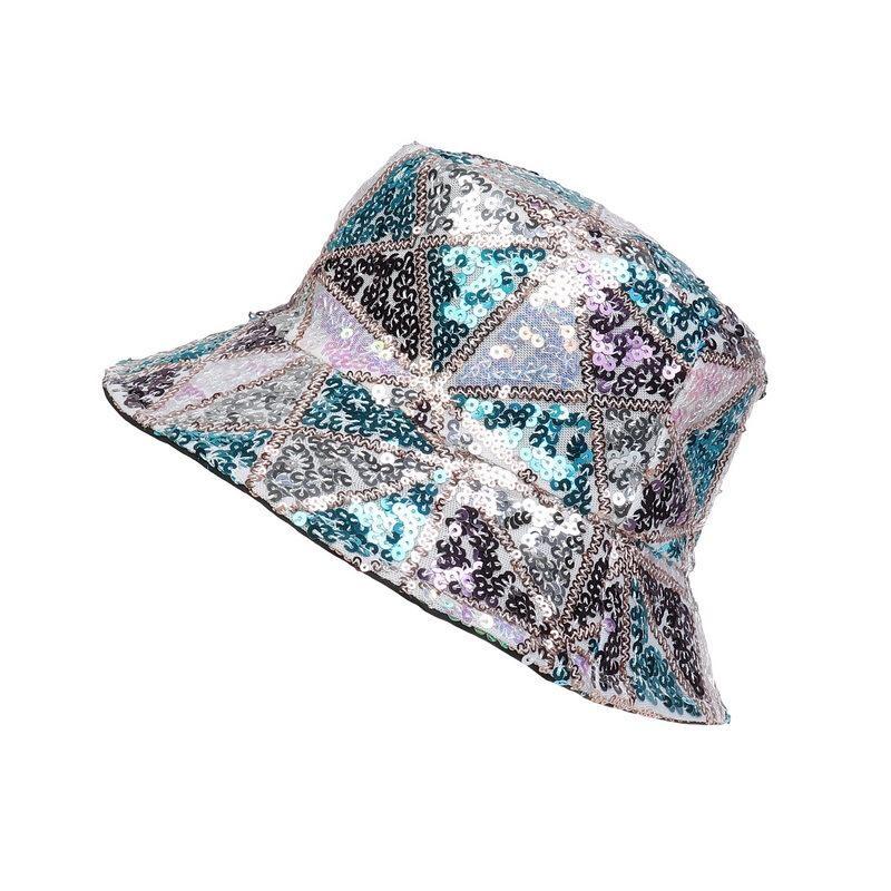 Women Bucket Hat Fishing Cap Sequin Hip-hop Festival Glitter Bling Wide Brim