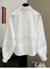 Sweet lotus leaf collar lace hollow lace long-sleeved shirt women's loose Japanese and Korean silhouette commuter versatile top