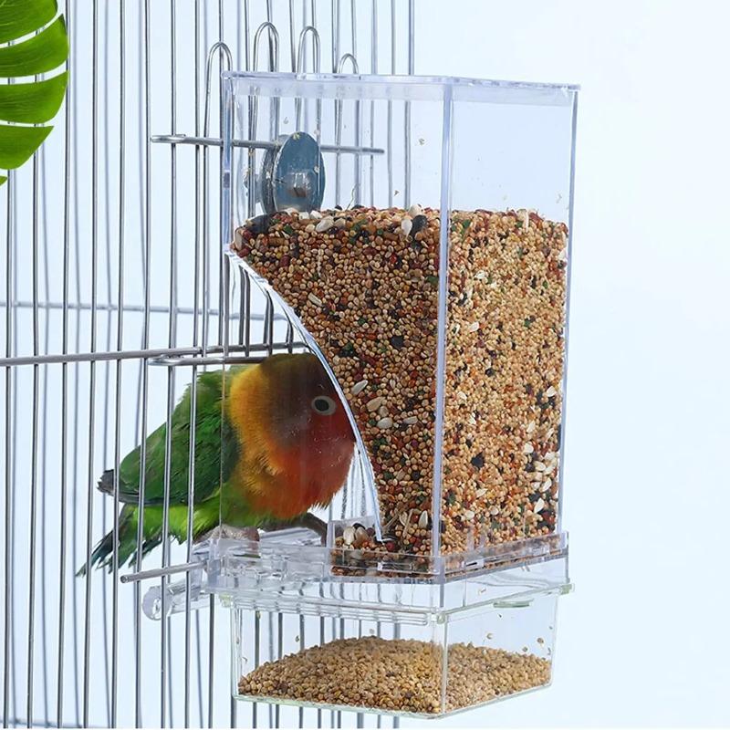 Anti Splash Automatic Parrot Feeder with Transparent Acrylic Design Automatic Allocation of Essential Accessories for Birdcages