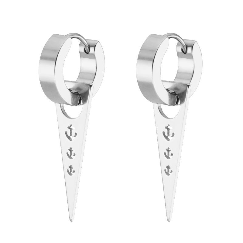 1Pair Silver/Black Titanium Steel Piercing Earring Triangle Geometric Korea Punk Jewelry Men's and Women's Jewelry